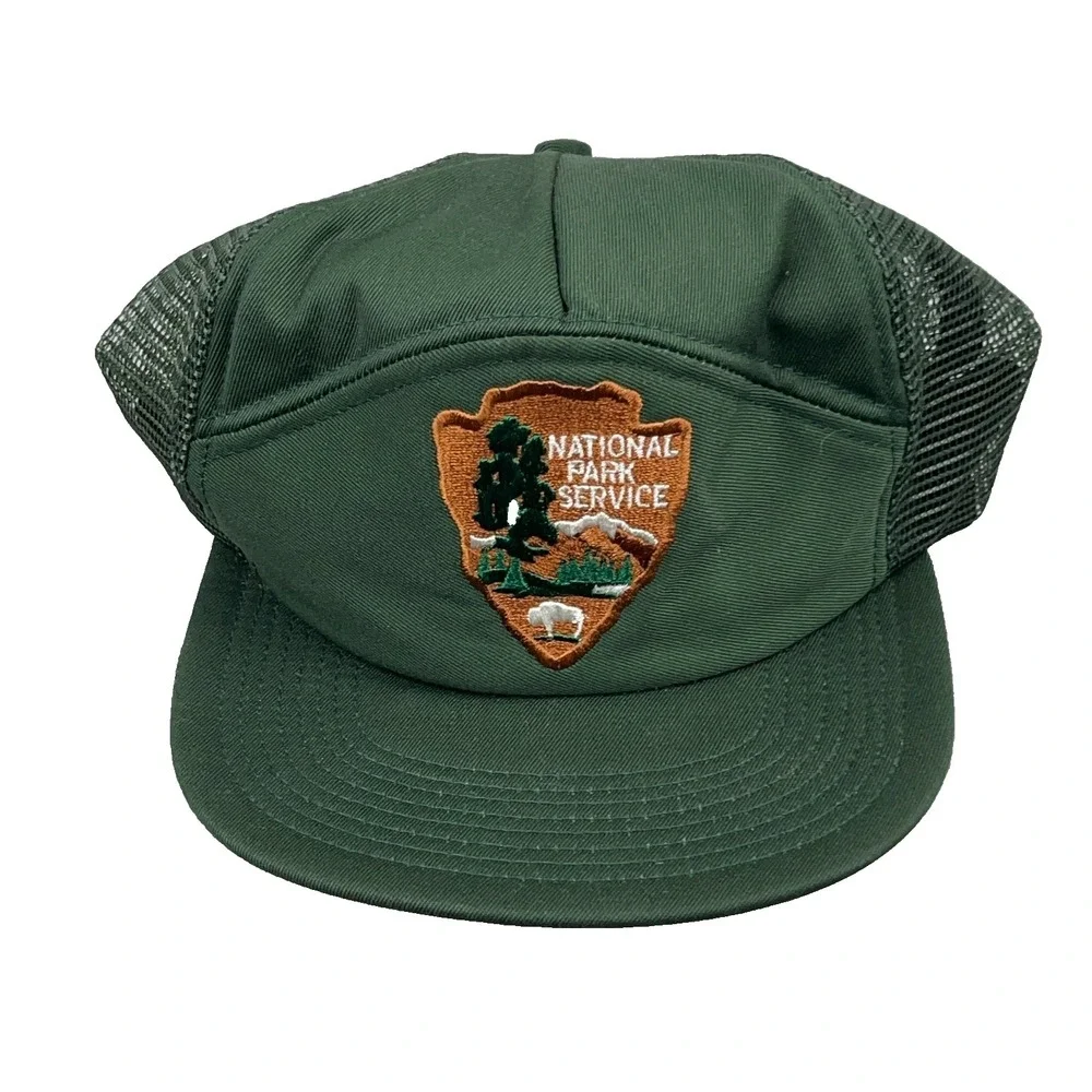Vintage National Park Service Trucker Hat Cap SnapBack 80s 90s Nature USA Green